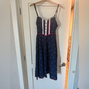 Gunne Sax Blue Dress with White and Red Accents